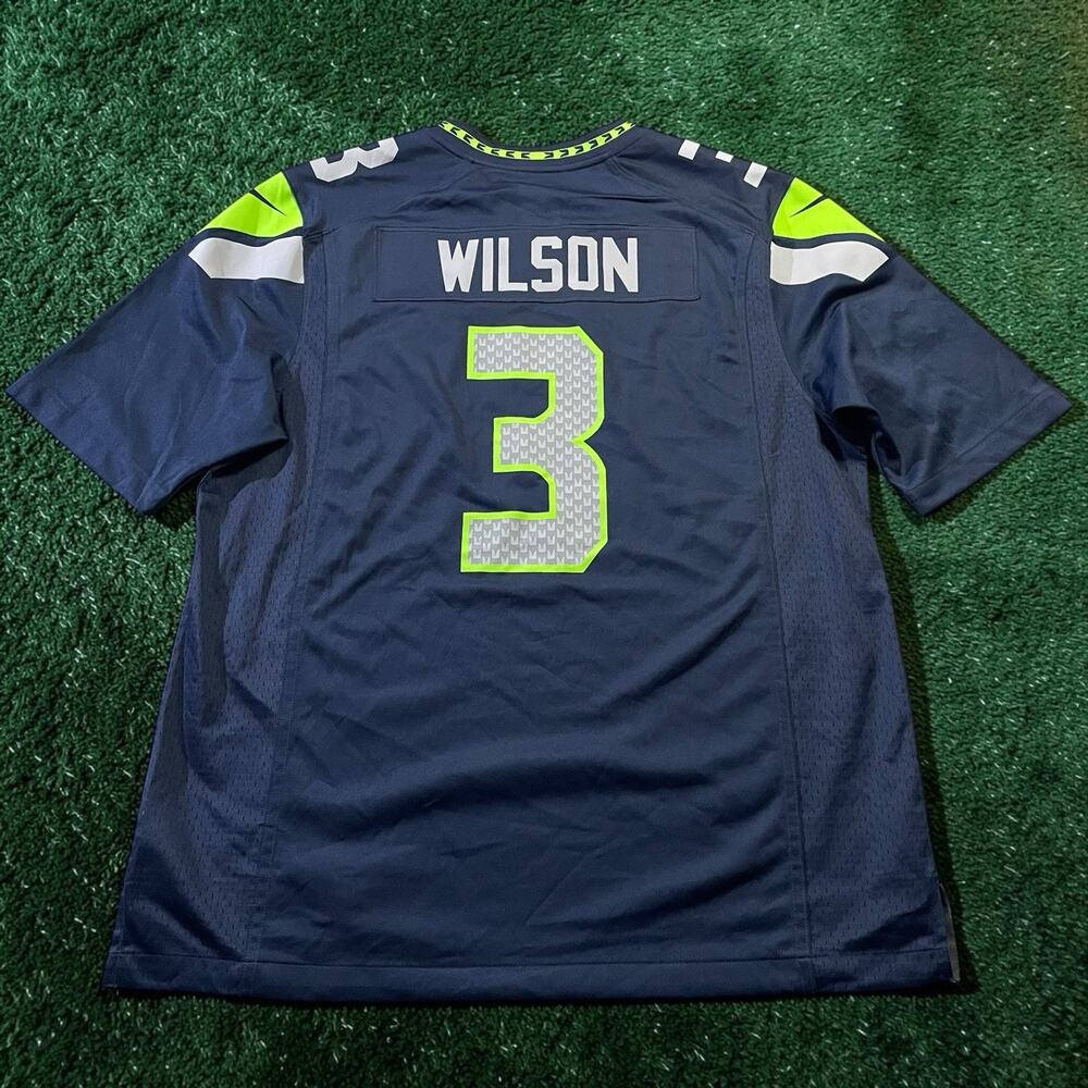 Nike Russell Wilson #3‎ Game Jersey Men's Large Blue NFL Seattle Seahawks